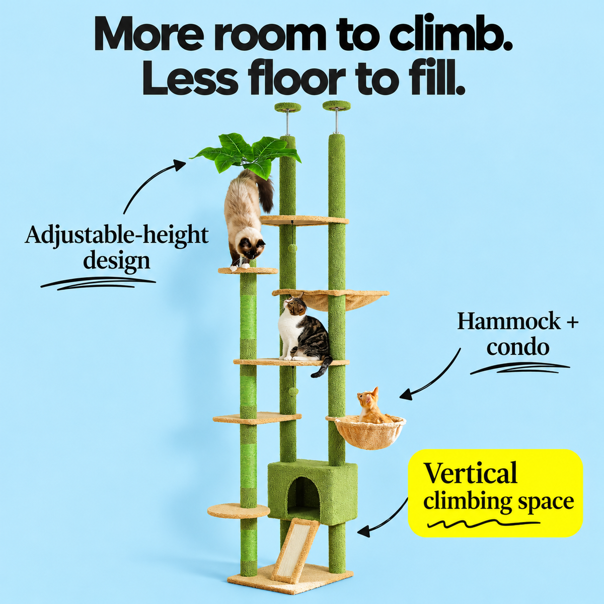 cactus floor to ceiling cat tower feature details